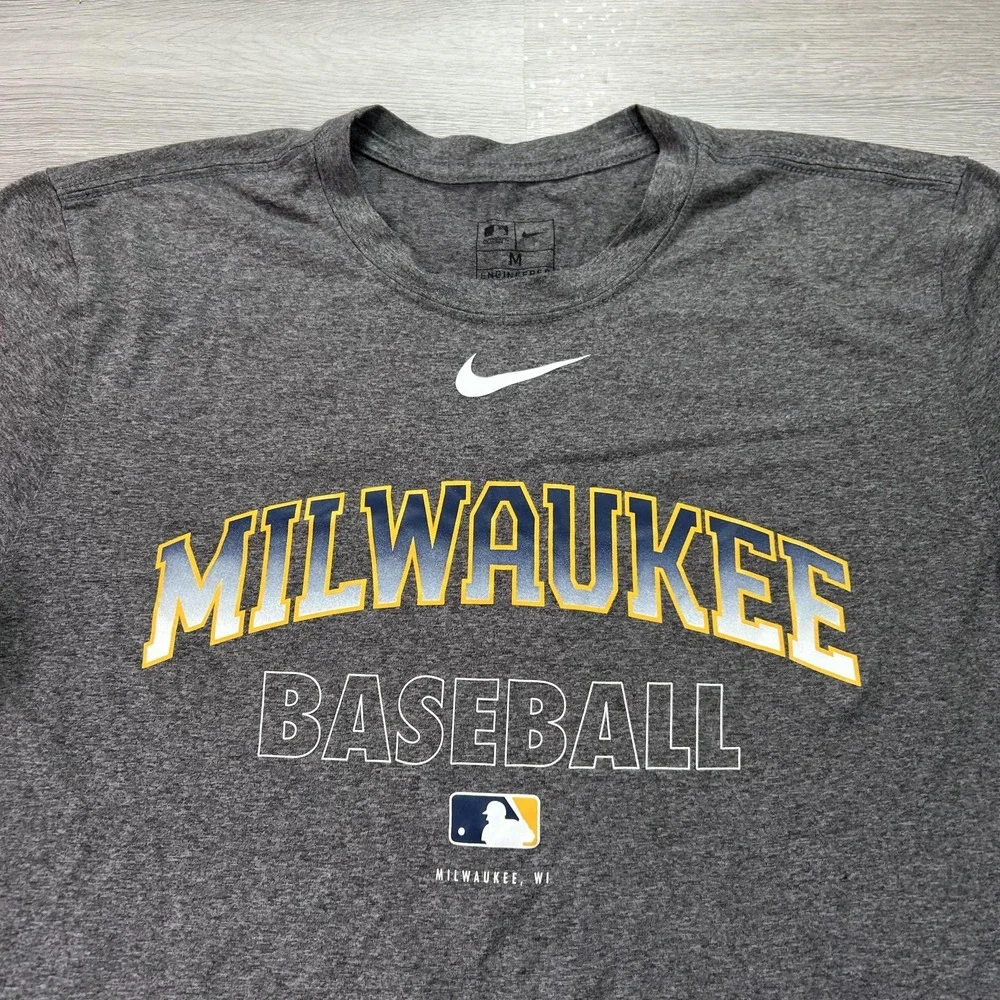 Milwaukee Brewers Shirt Mens Medium Gray MLB Baseball Nike Dri Fit Tee